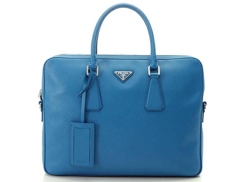 Prada Saffiano Blue Leather Briefcase Business Bag